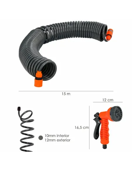 comprar manguera extensible autoenroscable espiral 15 metros con pistola y conectores en tienda online abonica