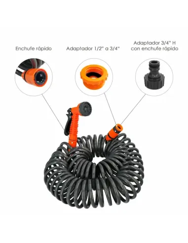 comprar manguera extensible autoenroscable espiral 15 metros con pistola y conectores en abonica