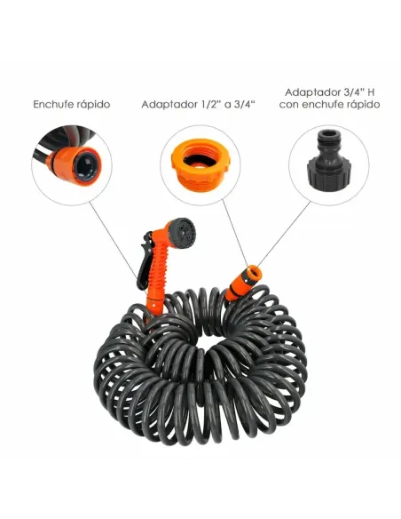 comprar manguera extensible autoenroscable espiral 15 metros con pistola y conectores en abonica