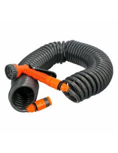 comprar manguera extensible autoenroscable espiral 15 metros negra con pistola y conectores en tienda online abonica