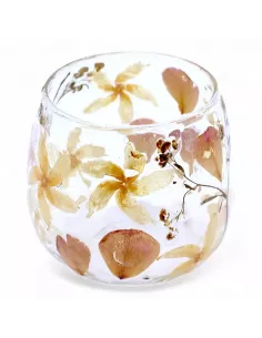 Portavelas cristal natural rosas incrustadas