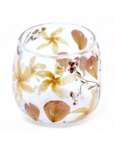Portavelas cristal natural rosas incrustadas