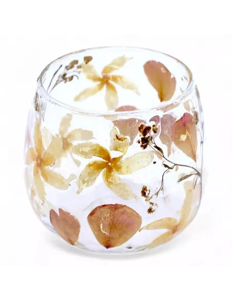 Portavelas cristal natural rosas incrustadas
