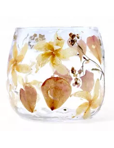 Portavelas cristal natural rosas incrustadas 2