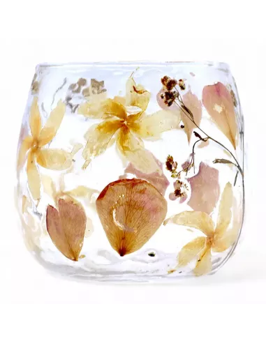 Detalle portavelas cristal floral natural rosas