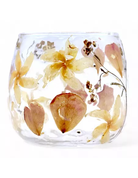 Detalle portavelas cristal floral natural rosas