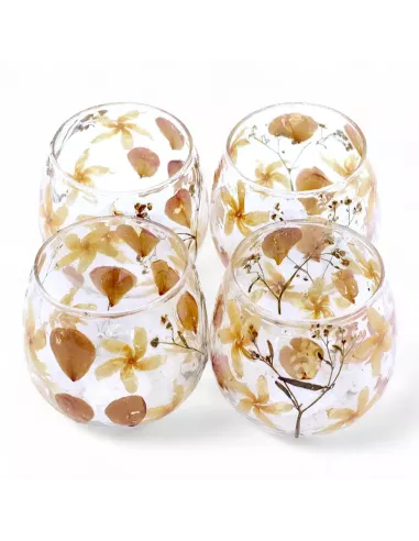Conjunto de 4 portavelas de cristal natural florar rosas