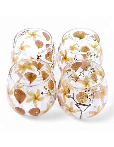 Conjunto de 4 portavelas de cristal natural florar rosas
