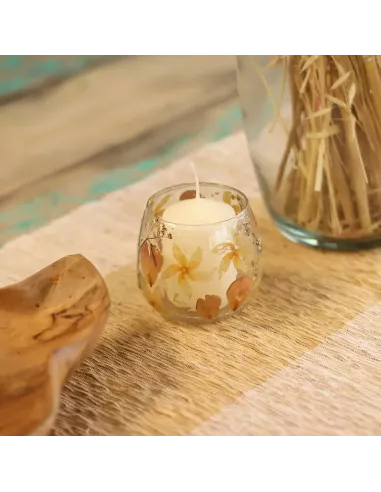 Portavelas cristal natural rosas con vela dentro