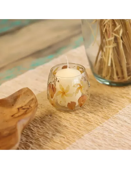 Portavelas cristal natural rosas con vela dentro