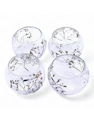 Set 4 Portavelas Cuenco Margarita 8x10 cm | Cristal Floral Natural