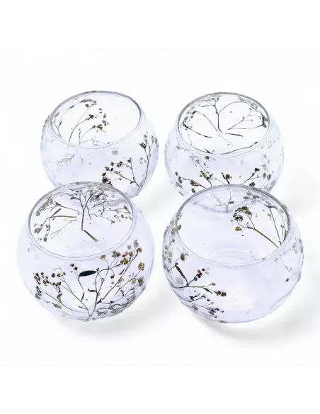 Set 4 Portavelas Cuenco Margarita 8x10 cm | Cristal Floral Natural