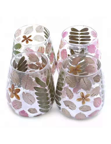 Conjunto cuatro portavelas cristal con rosas