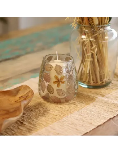 Portavelas cristal rosas con vela dentro