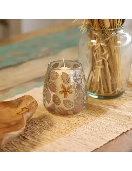 Portavelas cristal rosas con vela dentro
