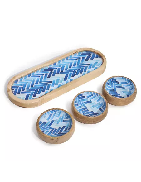 Bandeja de Madera de Mango con 3 Cuencos – Varias tonalidades - Diseño Sostenible Premium
