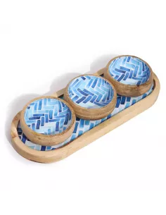 Bandeja de Madera de Mango con 3 Cuencos – Varias tonalidades - Diseño Sostenible Premium