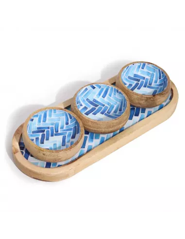 Bandeja de Madera de Mango con 3 Cuencos – Varias tonalidades - Diseño Sostenible Premium