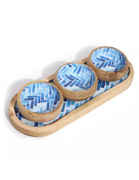 Bandeja de Madera de Mango con 3 Cuencos – Varias tonalidades - Diseño Sostenible Premium