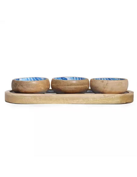 Bandeja de Madera de Mango con 3 Cuencos – Varias tonalidades - Diseño Sostenible Premium
