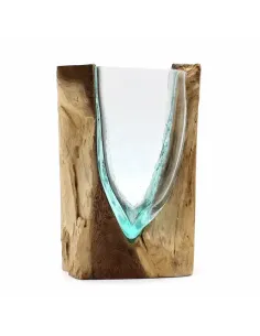 Comprar jarrón de vidrio fundido sobre madera natural en tienda online abonica