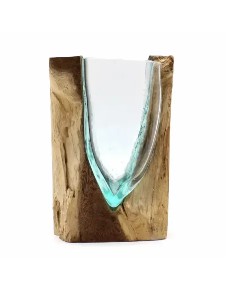 Comprar jarrón de vidrio fundido sobre madera natural en tienda online abonica