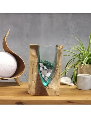 Comprar jarrón de vidrio fundido sobre madera en tienda online abonica, 03