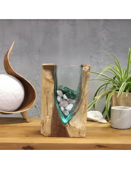 Comprar jarrón de vidrio fundido sobre madera en tienda online abonica, 03