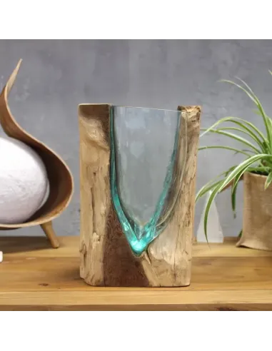 Comprar jarrón de vidrio fundido sobre madera natural en abonica, 04