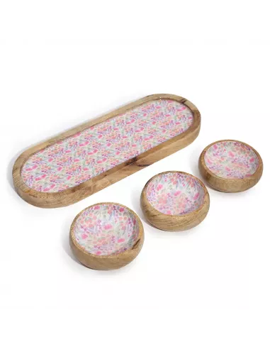 Bandeja de Madera de Mango con 3 Cuencos – Varias tonalidades - Diseño Sostenible Premium