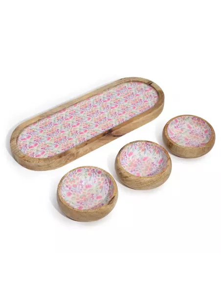 Bandeja de Madera de Mango con 3 Cuencos – Varias tonalidades - Diseño Sostenible Premium
