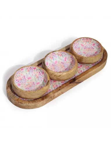 Bandeja de Madera de Mango con 3 Cuencos – Varias tonalidades - Diseño Sostenible Premium