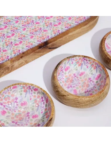 Bandeja de Madera de Mango con 3 Cuencos – Varias tonalidades - Diseño Sostenible Premium