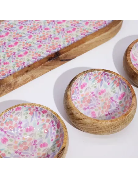 Bandeja de Madera de Mango con 3 Cuencos – Varias tonalidades - Diseño Sostenible Premium