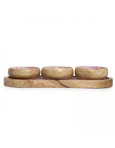 Bandeja de Madera de Mango con 3 Cuencos – Varias tonalidades - Diseño Sostenible Premium