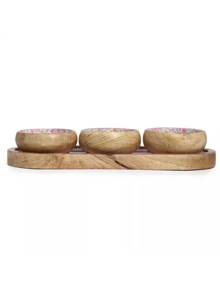 Bandeja de Madera de Mango con 3 Cuencos – Varias tonalidades - Diseño Sostenible Premium