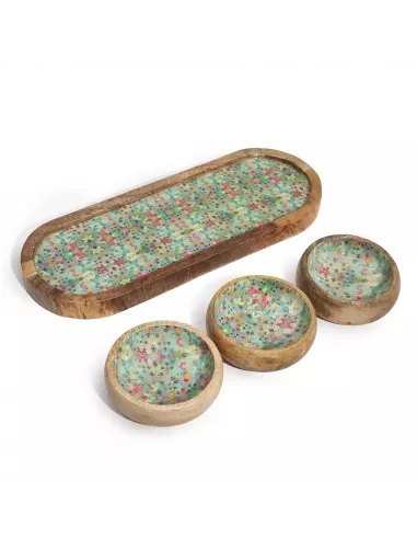 Bandeja de Madera de Mango con 3 Cuencos – Varias tonalidades - Diseño Sostenible Premium