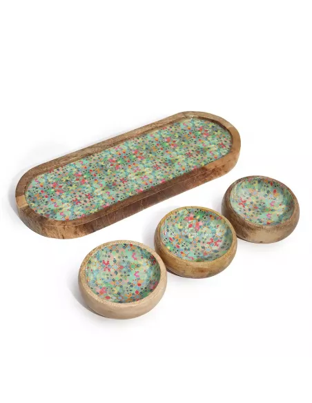 Bandeja de Madera de Mango con 3 Cuencos – Varias tonalidades - Diseño Sostenible Premium