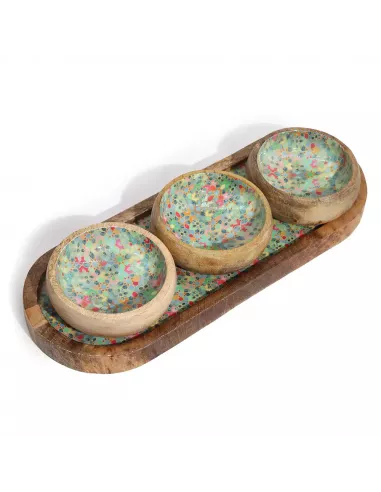 Bandeja de Madera de Mango con 3 Cuencos – Varias tonalidades - Diseño Sostenible Premium