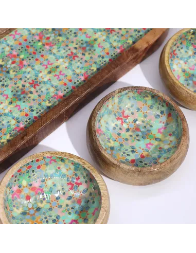 Bandeja de Madera de Mango con 3 Cuencos – Varias tonalidades - Diseño Sostenible Premium