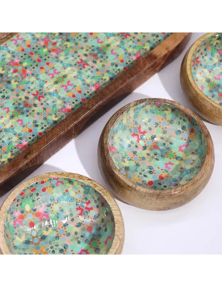 Bandeja de Madera de Mango con 3 Cuencos – Varias tonalidades - Diseño Sostenible Premium