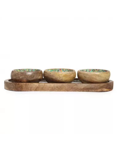 Bandeja de Madera de Mango con 3 Cuencos – Varias tonalidades - Diseño Sostenible Premium