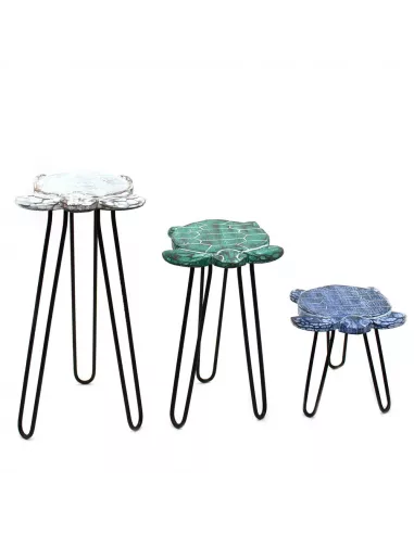 Juego de 3 Maceteros de Madera Albasia Tortugas | Decoración Natural