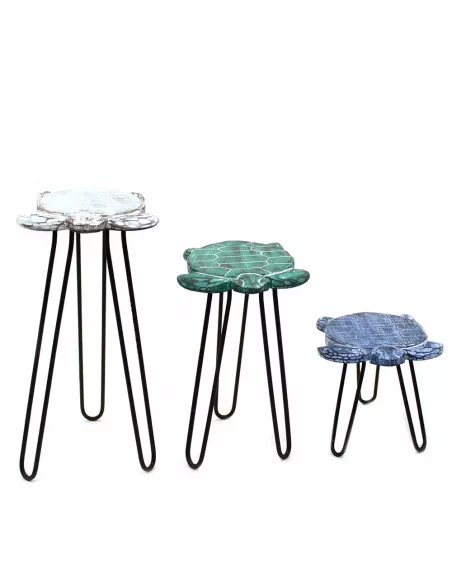 Juego de 3 Maceteros de Madera Albasia Tortugas | Decoración Natural