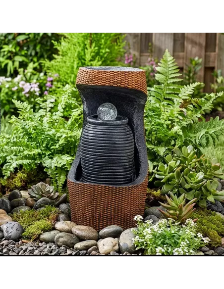 Fuente de Agua Grande 24x22x48 cm | Bola de Cristal con Cambio de Color en Urna Griega