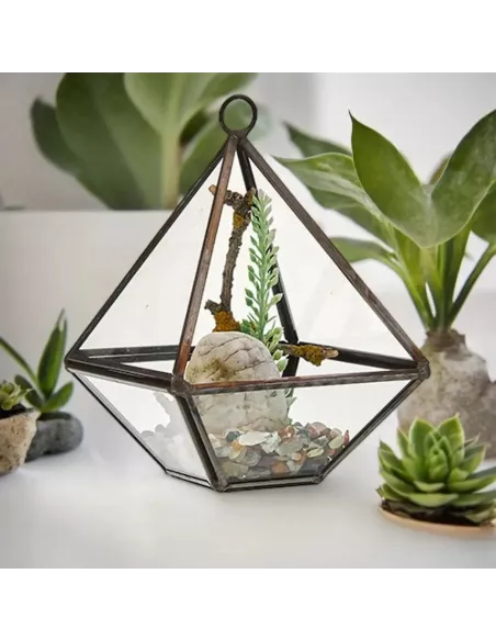 Terrario de Vidrio Pequeño Diamante | Decoración de Lujo para Interiores y Exteriores