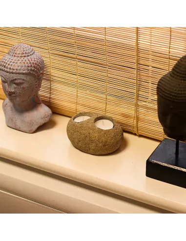 3x Porta Velas de Piedra de Río Natural Doble | Diseño Minimalista
