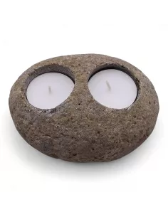 3x Porta Velas de Piedra de Río Natural Doble | Diseño Minimalista