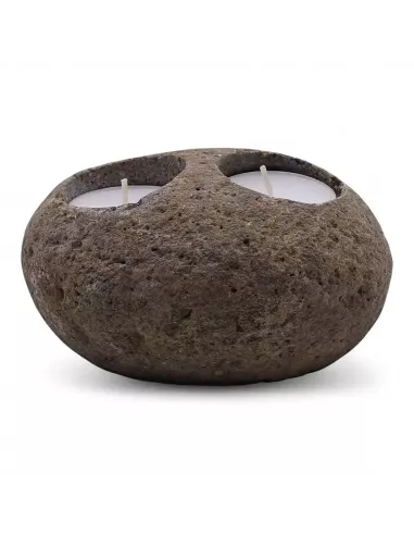 3x Porta Velas de Piedra de Río Natural Doble | Diseño Minimalista