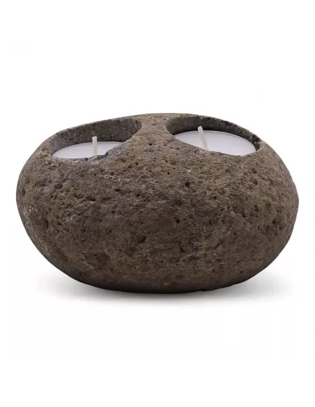 3x Porta Velas de Piedra de Río Natural Doble | Diseño Minimalista